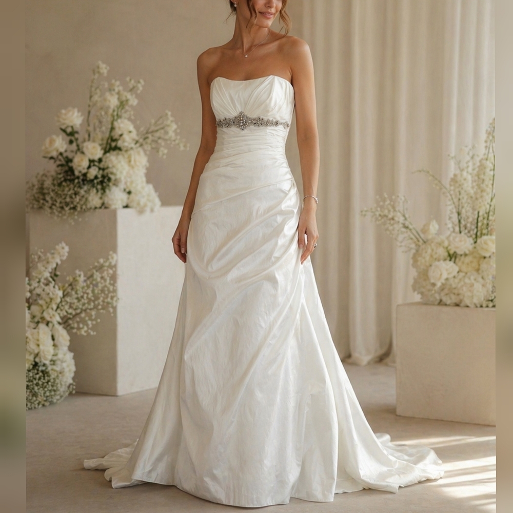 Claudine 80254 Ivory Taffeta Crystal Beaded Sweetheart Wedding dress sz 12